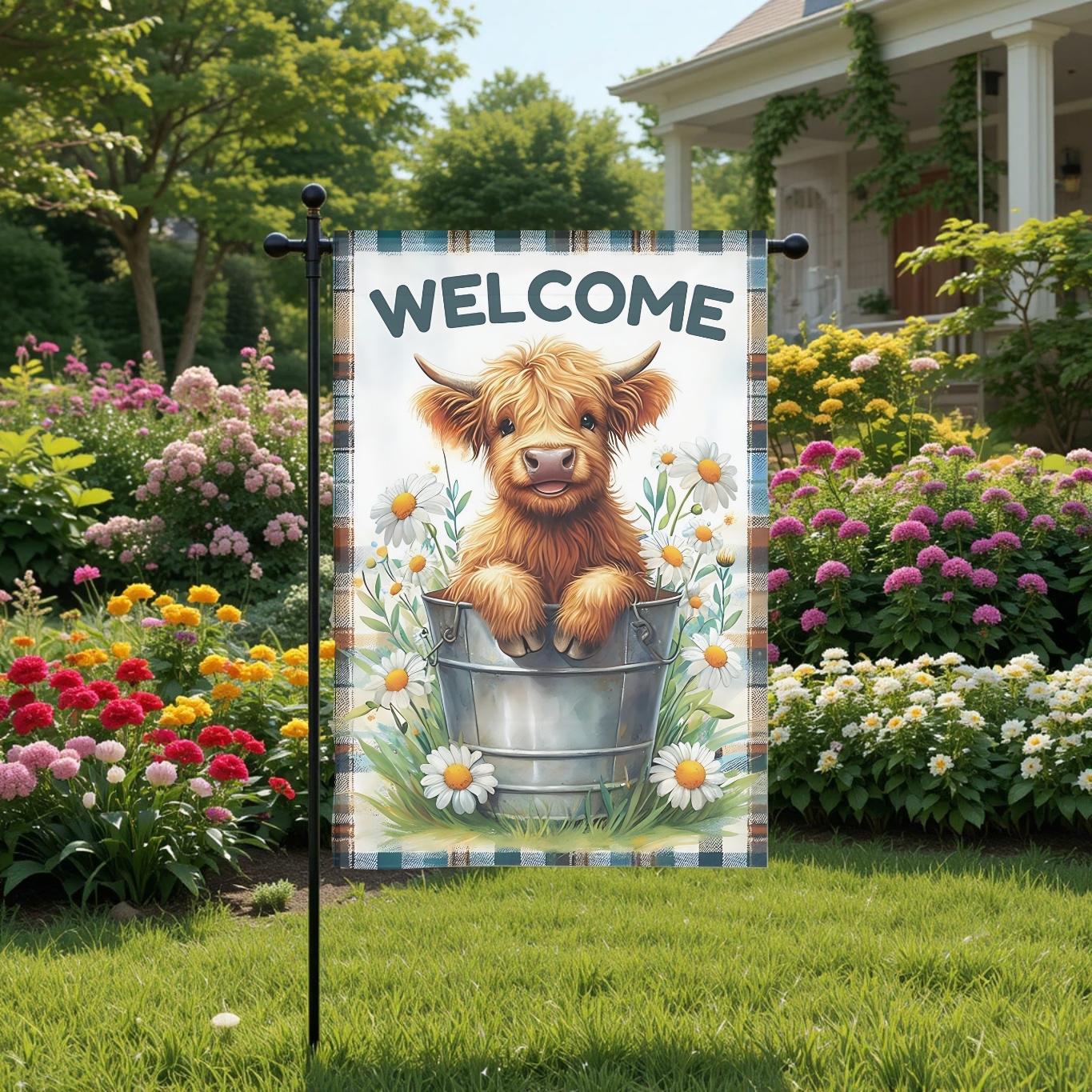 Welcome Hyland Cow14- 12x18 Spring Garden Flag – Farmhouse Outdoor Yard Decor