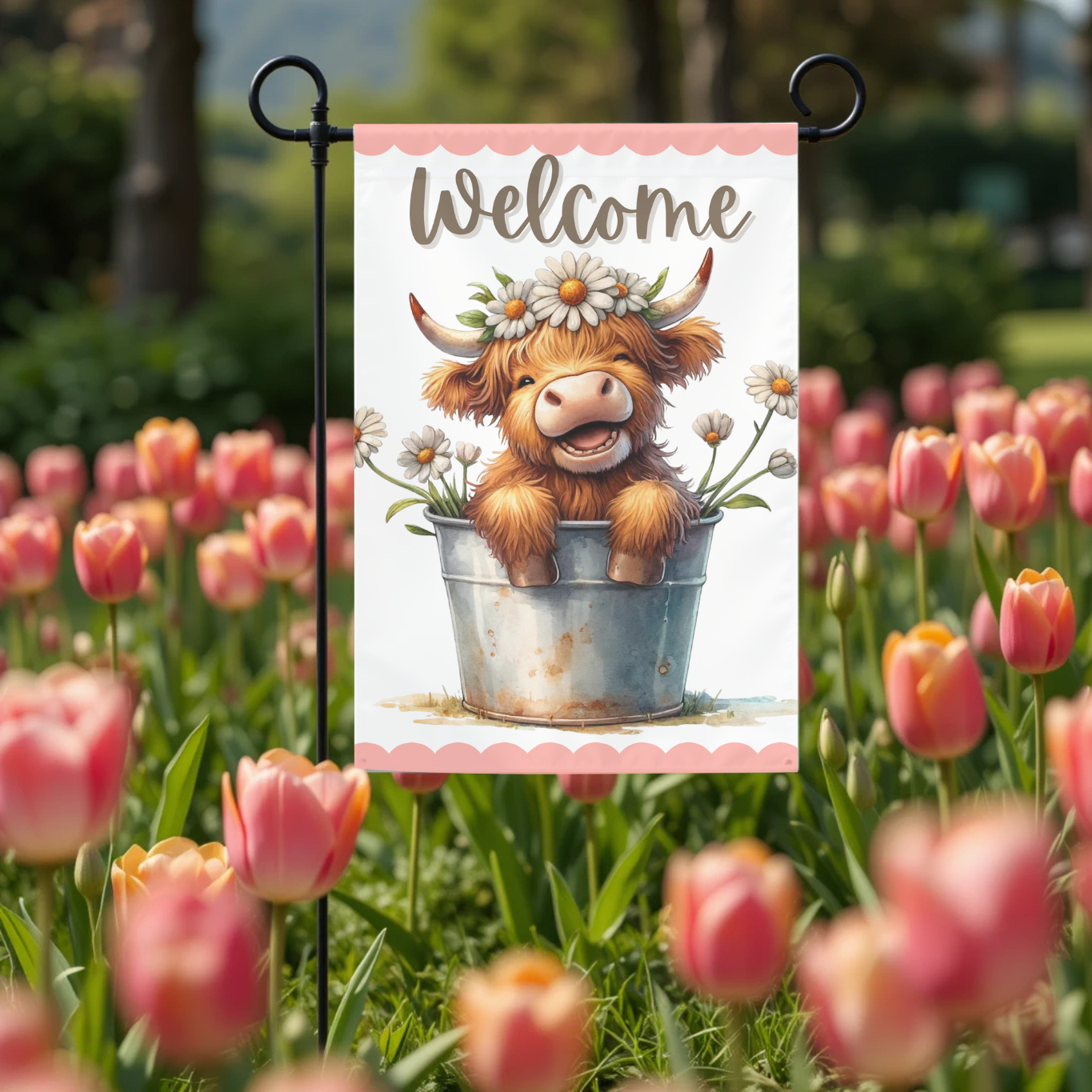 Welcome Hyland Cow1 12x18 Spring Garden Flag – Farmhouse Outdoor Yard Decor