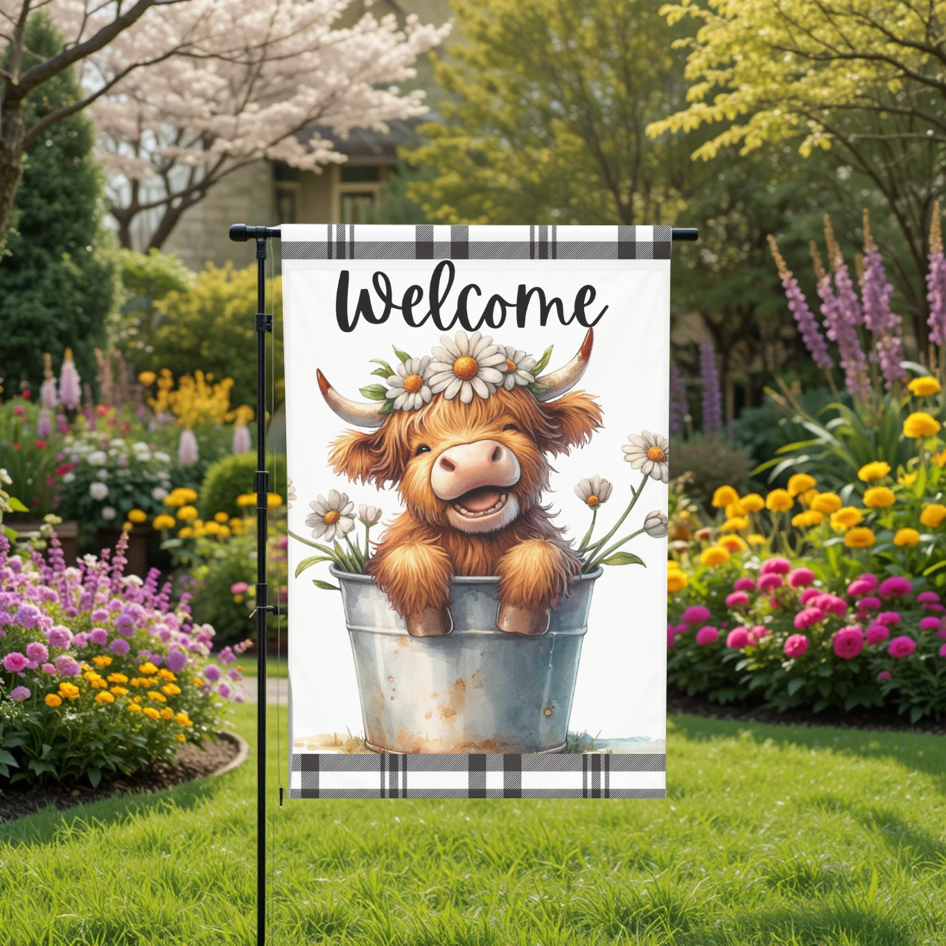 Welcome Hyland Cow3 12x18 Spring Garden Flag – Farmhouse Outdoor Yard Decor