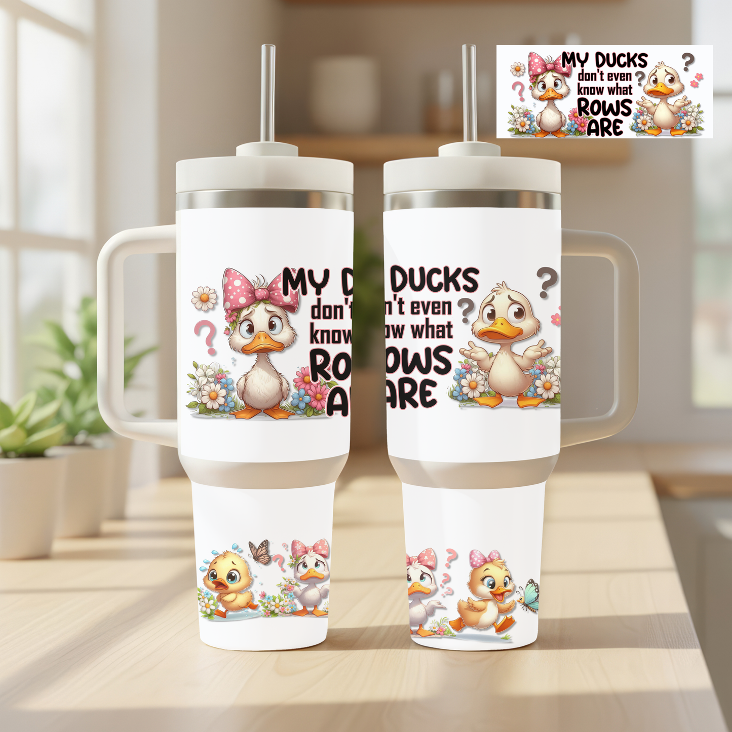 Ducks in a Row 40oz Insulated Tumblers with Handle | Farmhouse Style Drinkware