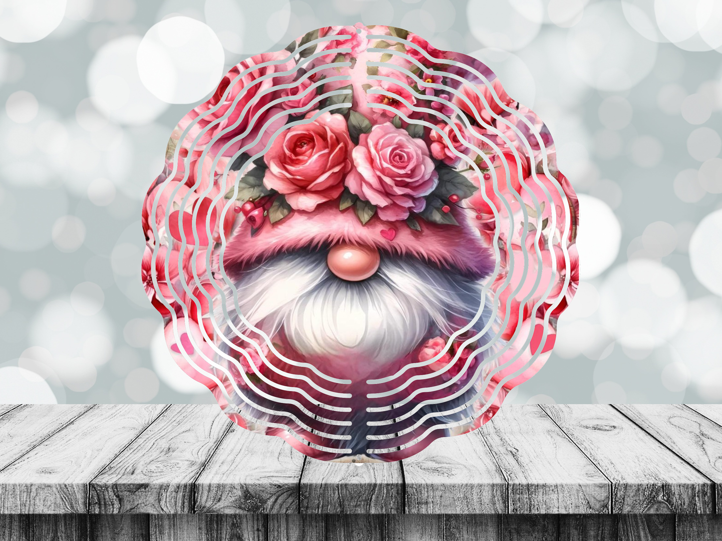 Gnome Red Rose Wind Spinner 8inch/10inch