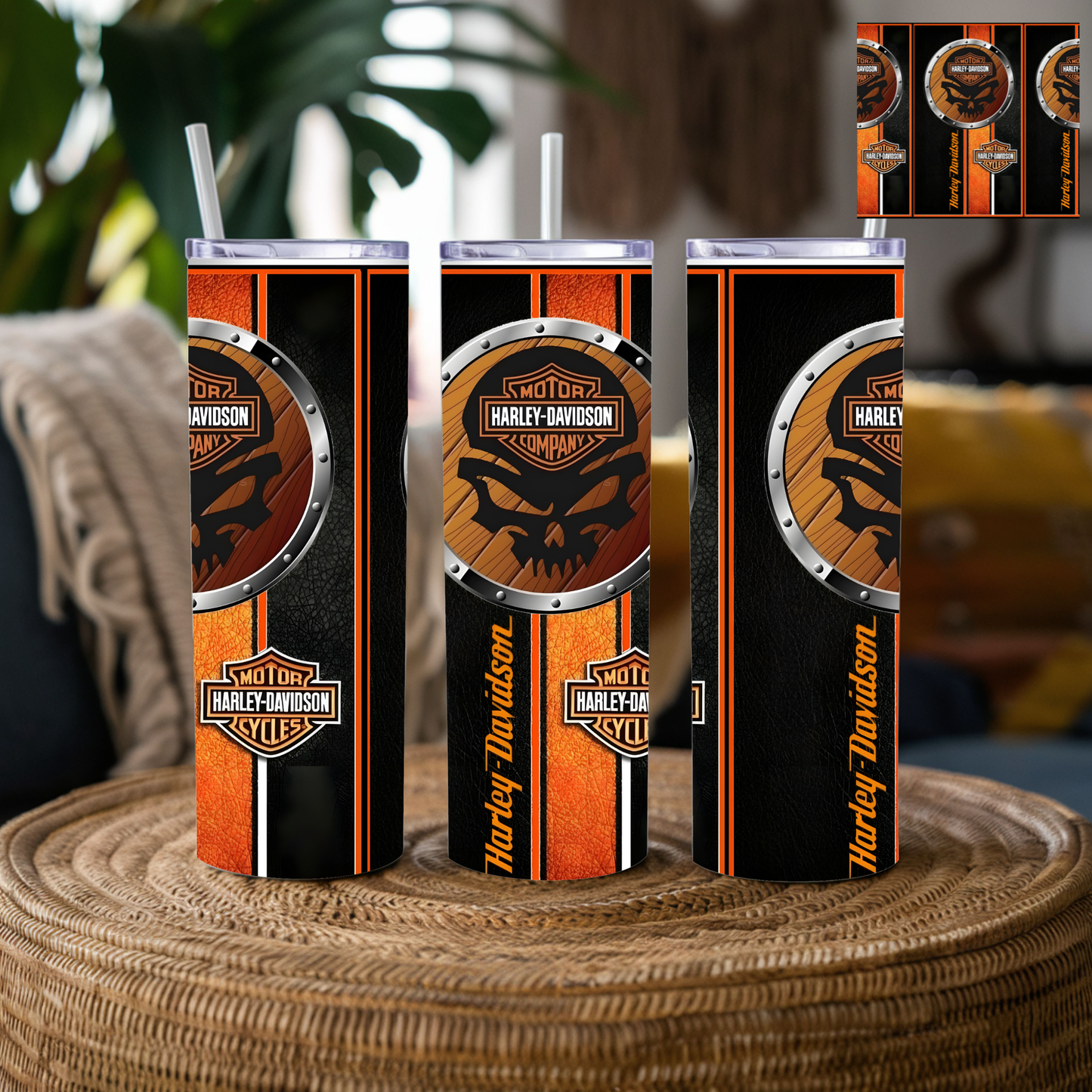 Harley Inspired 20 oz Stainless Steel Tumbler Orange & Black | Motorcycle Rider Travel Mug | Biker Gift
