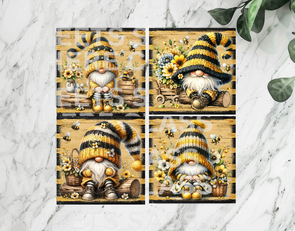 Yellow Gnome 4x4 Ceramic Drink Coasters | Set of 4 – Rustic & Decorative