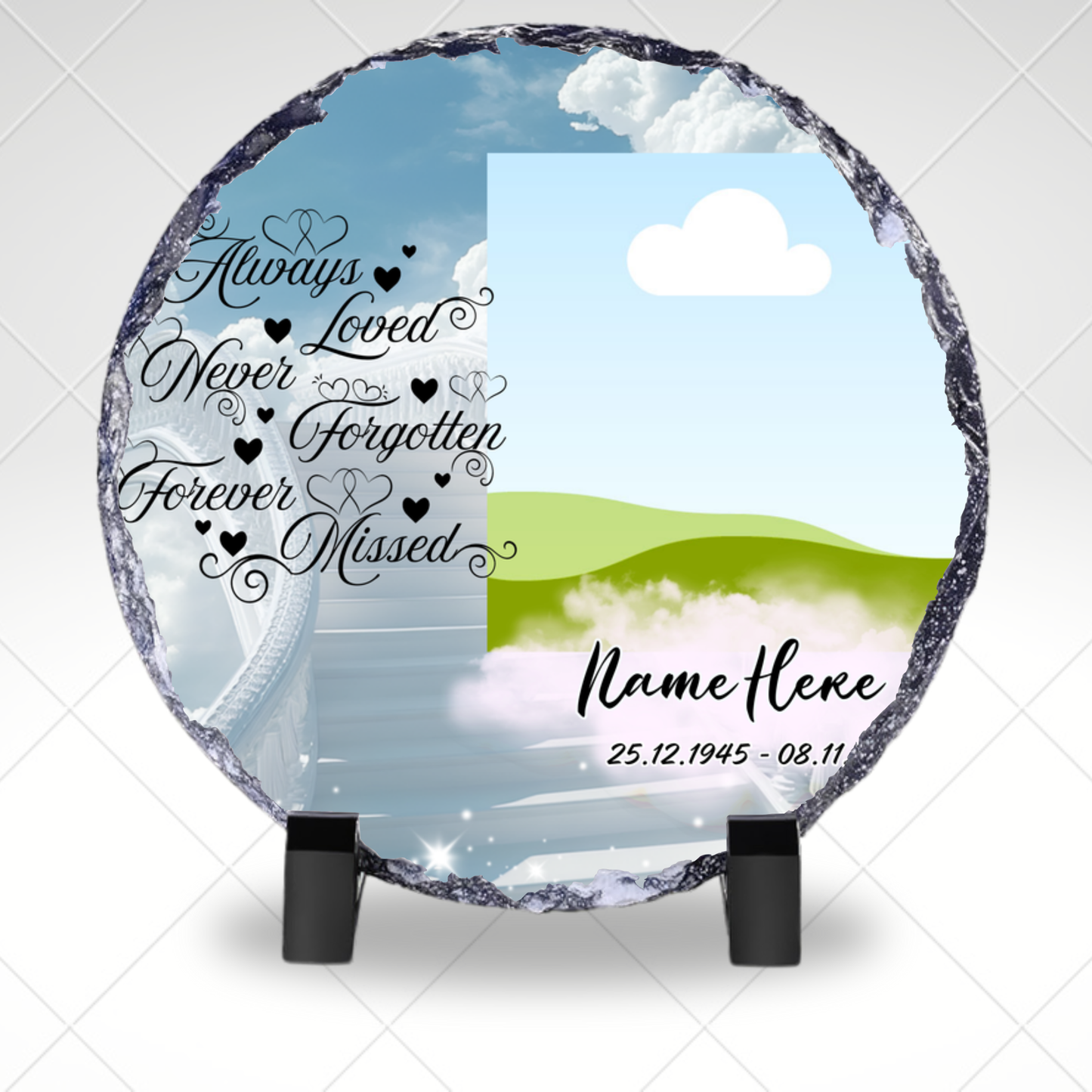 Always Loved Blue Personalized Memorial Photo Slate – Custom Remembrance Sympathy Gift