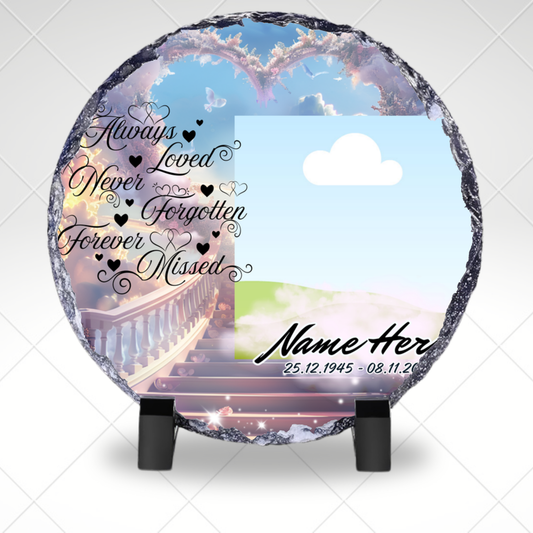 Always Loved Heart Staircase Personalized Memorial Photo Slate – Custom Remembrance Sympathy Gift