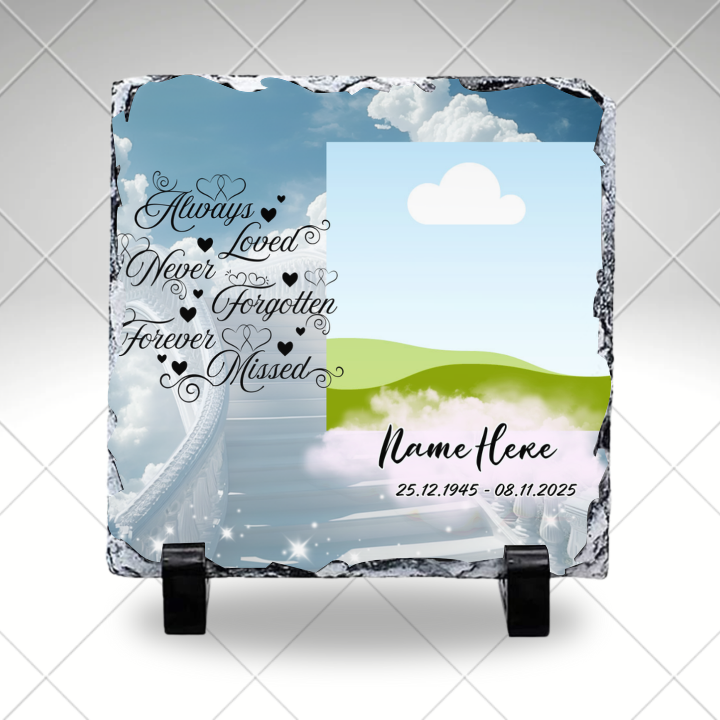 Always Loved Blue Personalized Memorial Photo Slate – Custom Remembrance Sympathy Gift