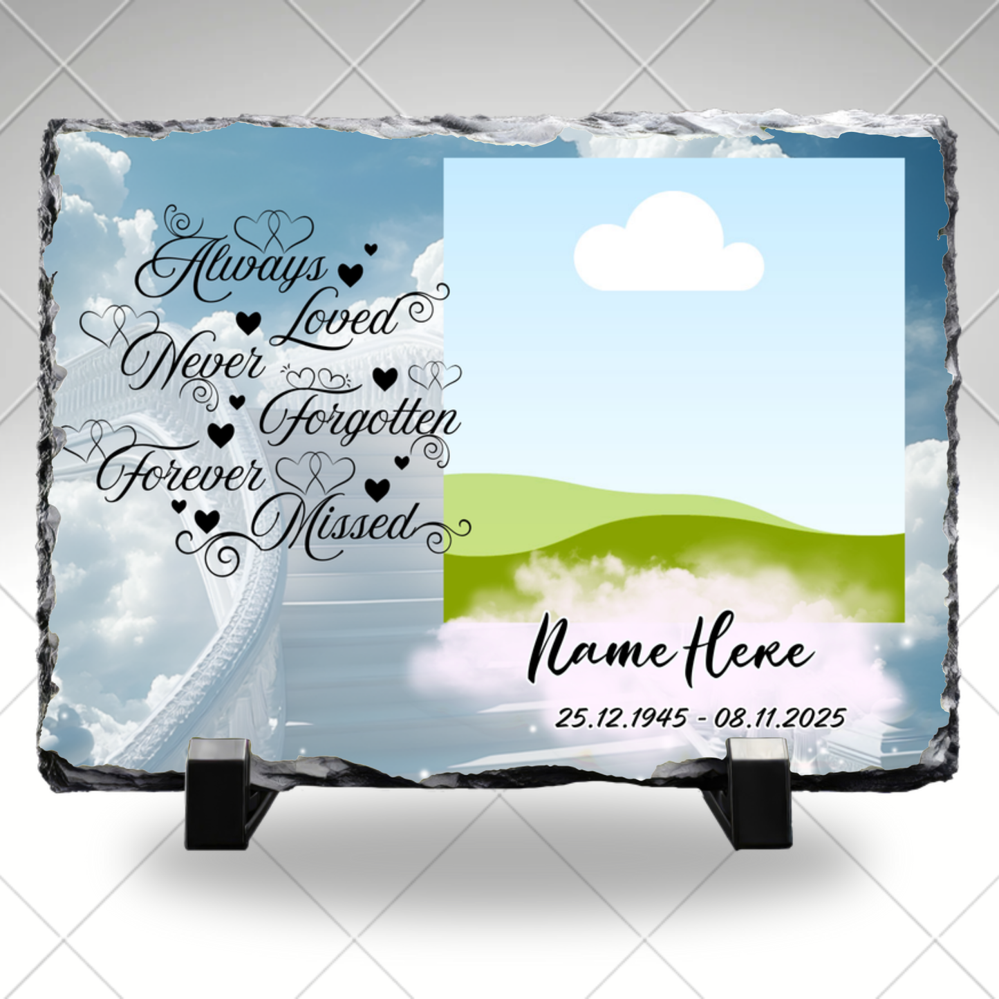 Always Loved Blue Personalized Memorial Photo Slate – Custom Remembrance Sympathy Gift
