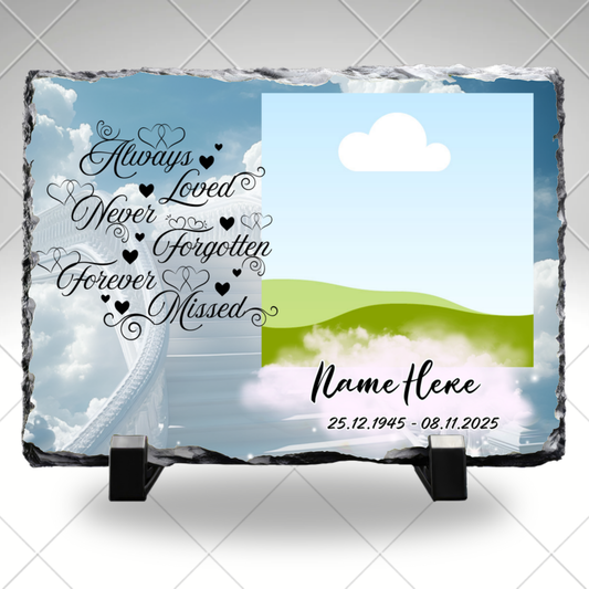 Always Loved Blue Personalized Memorial Photo Slate – Custom Remembrance Sympathy Gift