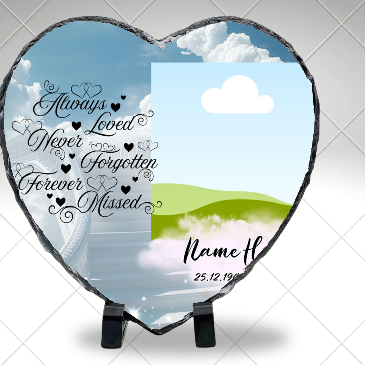 Always Loved Blue Personalized Memorial Photo Slate – Custom Remembrance Sympathy Gift