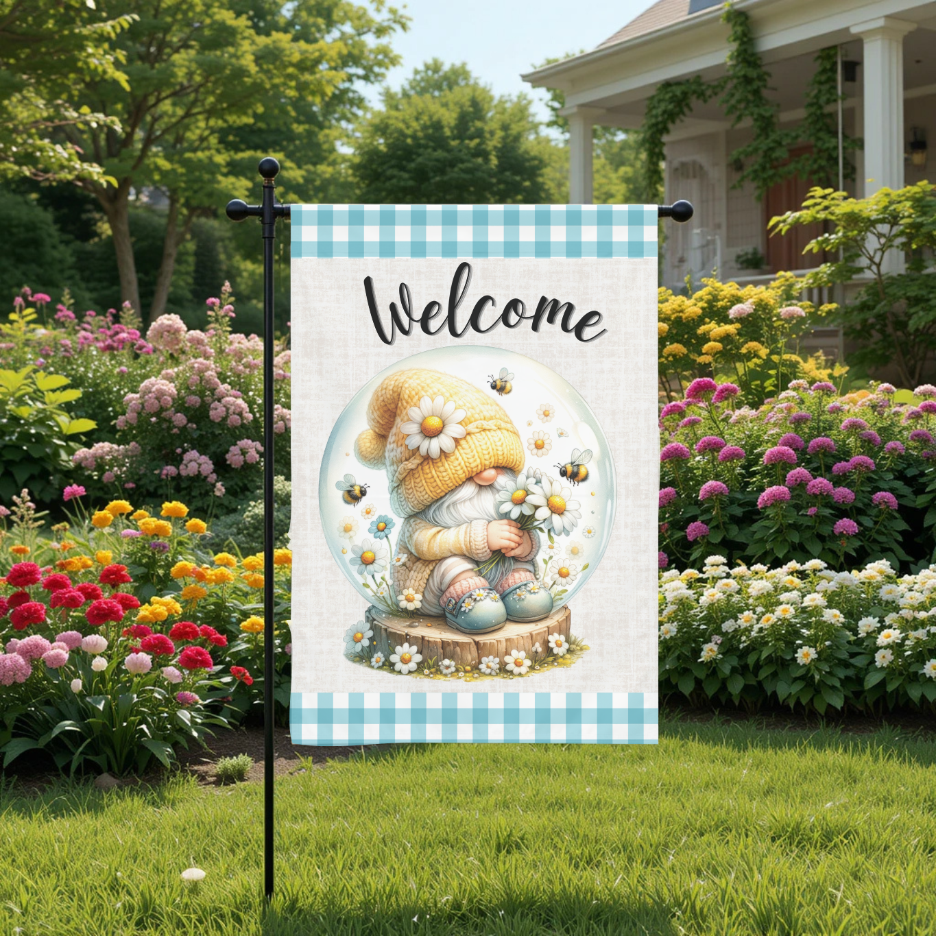 Welcome Gnome10-12x18 Spring Garden Flag – Farmhouse Outdoor Yard Decor
