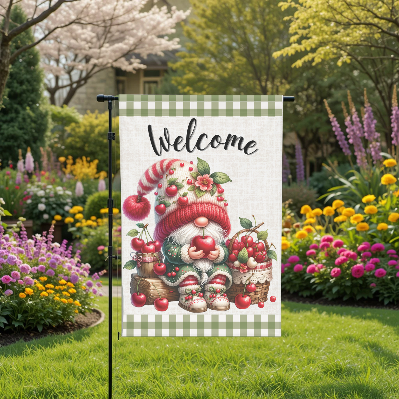 Welcome Gnome11-12x18 Spring Garden Flag – Farmhouse Outdoor Yard Decor