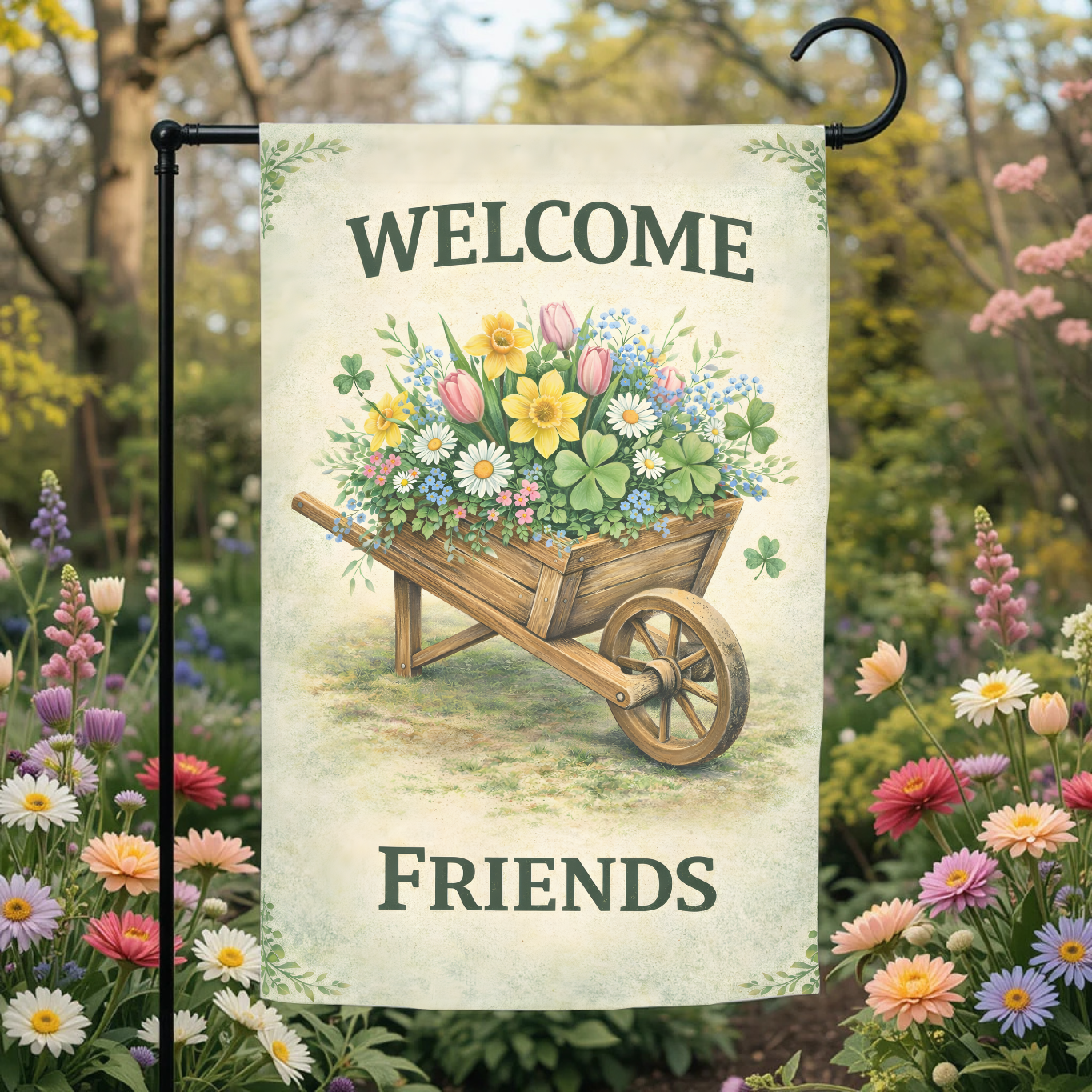 Welcome Friends13-12x18 Spring Garden Flag – Farmhouse Outdoor Yard Decor