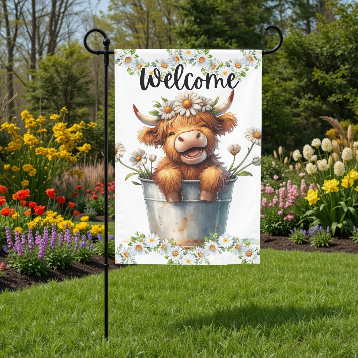 Welcome Hyland Daisy2  12x18 Spring Garden Flag – Farmhouse Outdoor Yard Decor