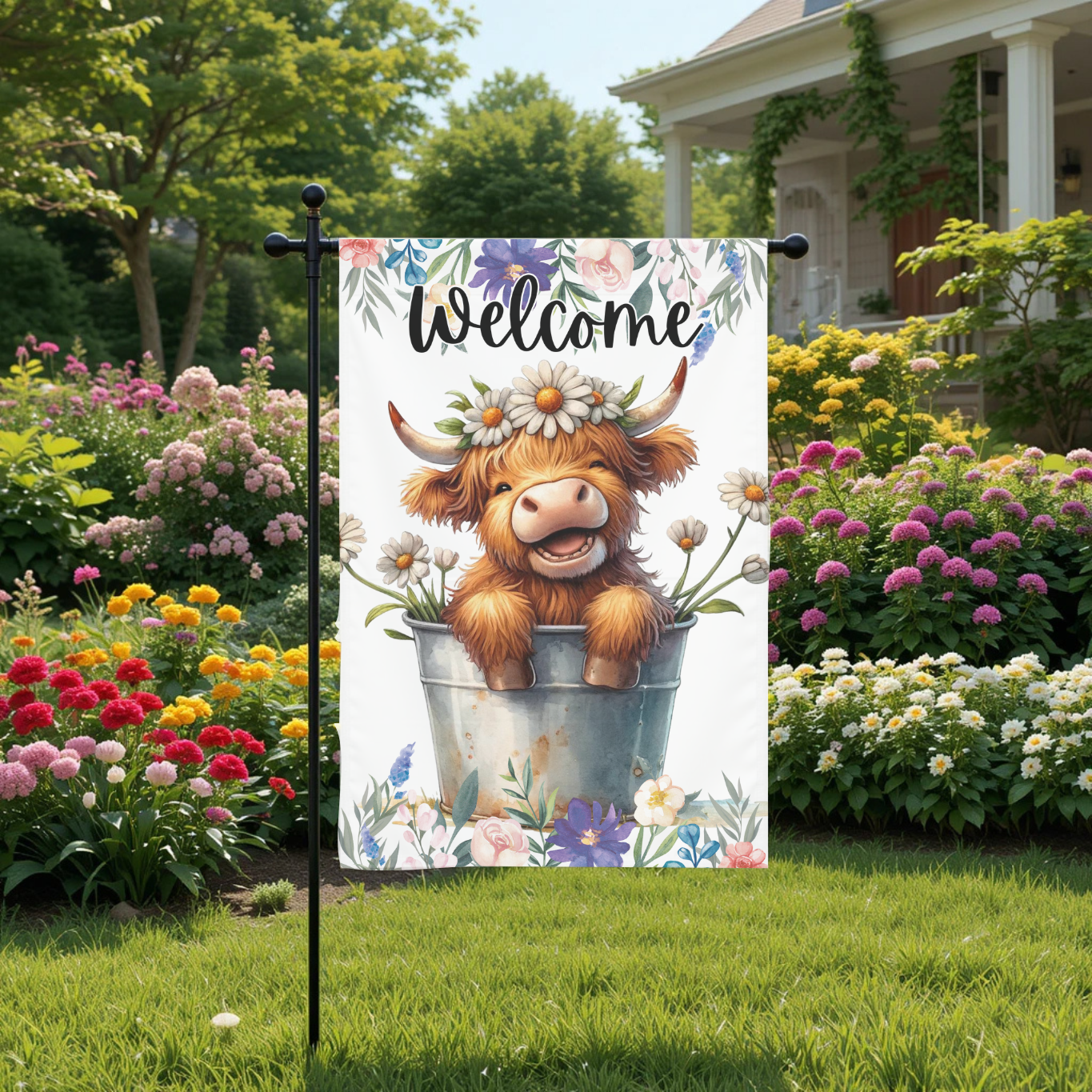 Welcome Hyland Cow6-12x18 Spring Garden Flag – Farmhouse Outdoor Yard Decor