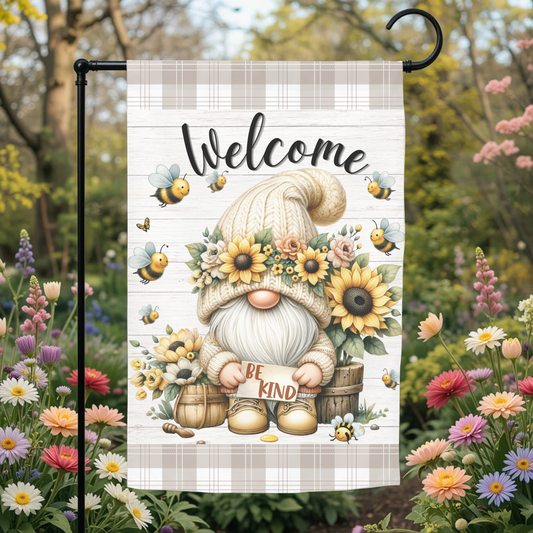 Welcome Gnome7  12x18 Spring Garden Flag – Farmhouse Outdoor Yard Decor
