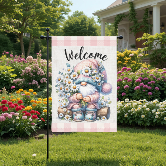 Welcome Gnome9-12x18 Spring Garden Flag – Farmhouse Outdoor Yard Decor