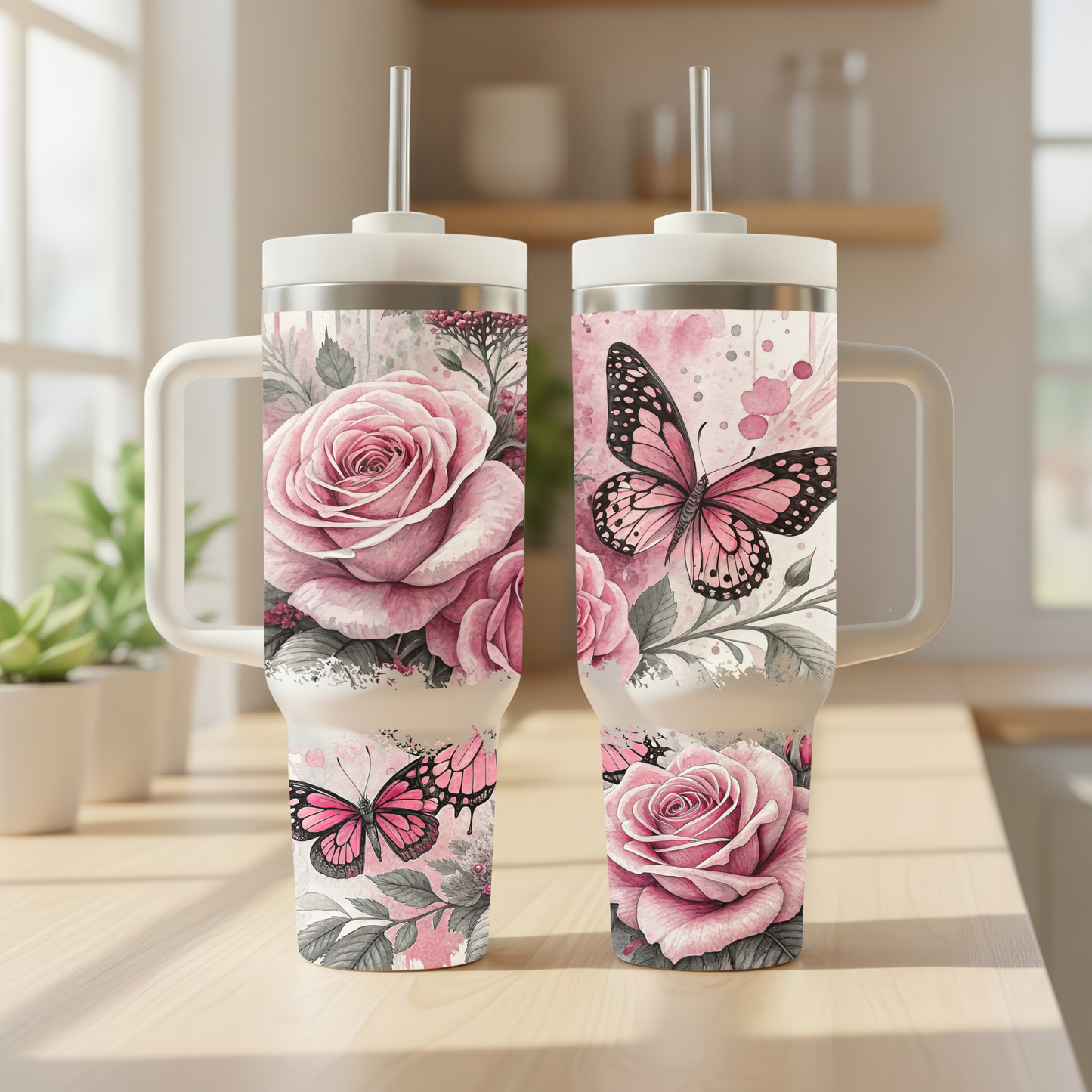 Pink Rose  40oz Stainless Steel Tumblers | Custom & Ready-to-Go Designs