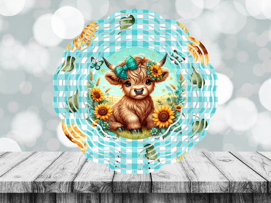 Blue Plaid Cow9 Wind Spinner 8inch/10inch