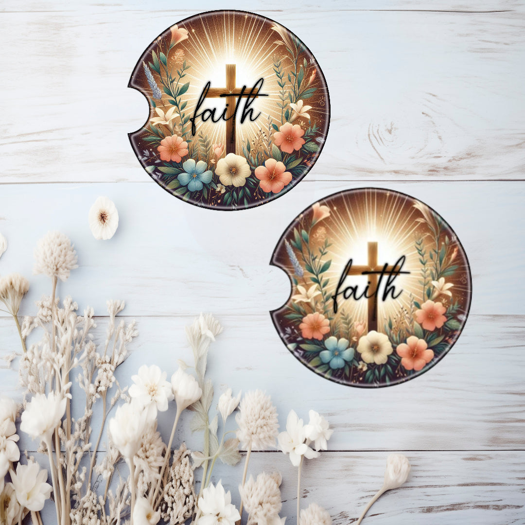 Faith Ceramic Car Coasters – Absorbent Cup Holder Coasters (Set of 2)