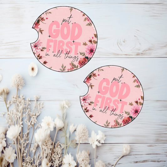 God First Ceramic Car Coasters – Absorbent Cup Holder Coasters (Set of 2)