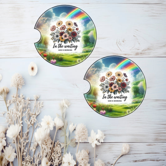 In the Waiting Ceramic Car Coasters – Absorbent Cup Holder Coasters (Set of 2)