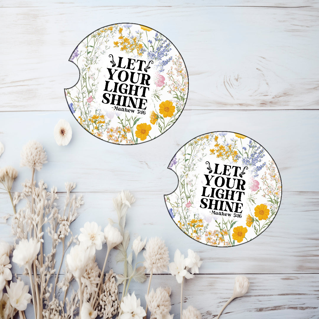 Let your light Shine Ceramic Car Coasters – Absorbent Cup Holder Coasters (Set of 2)