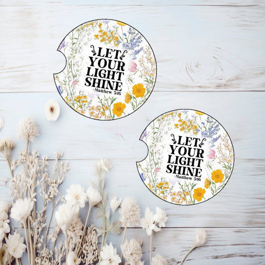 Let your light Shine Ceramic Car Coasters – Absorbent Cup Holder Coasters (Set of 2)