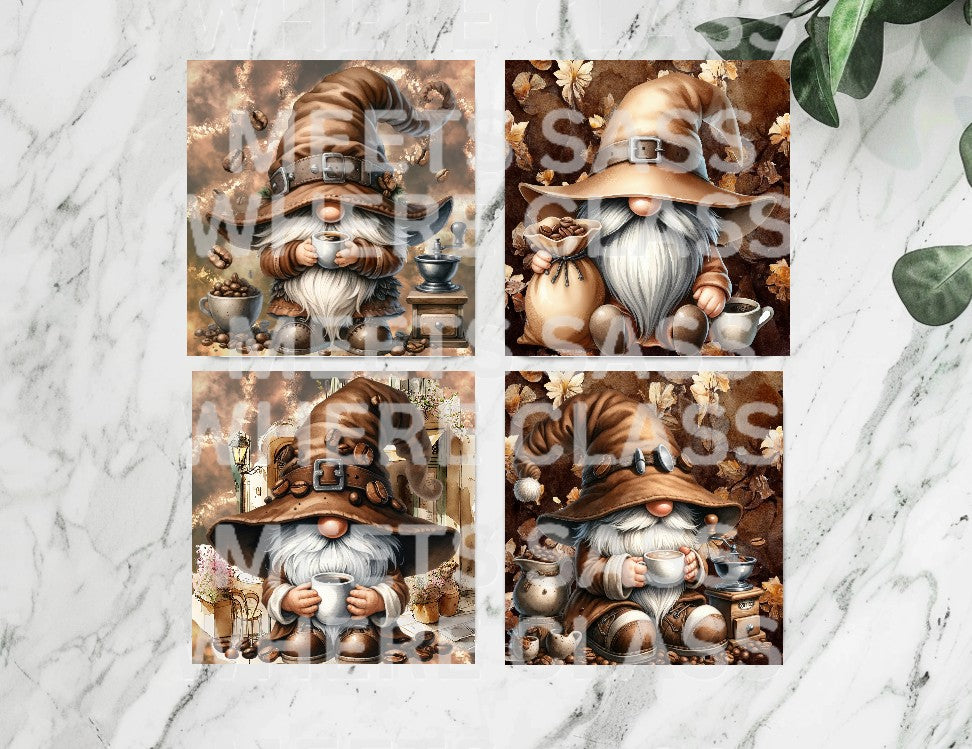 Rustic Coffee Gnome 4x4 Ceramic Drink Coasters | Set of 4 – Rustic & Decorative