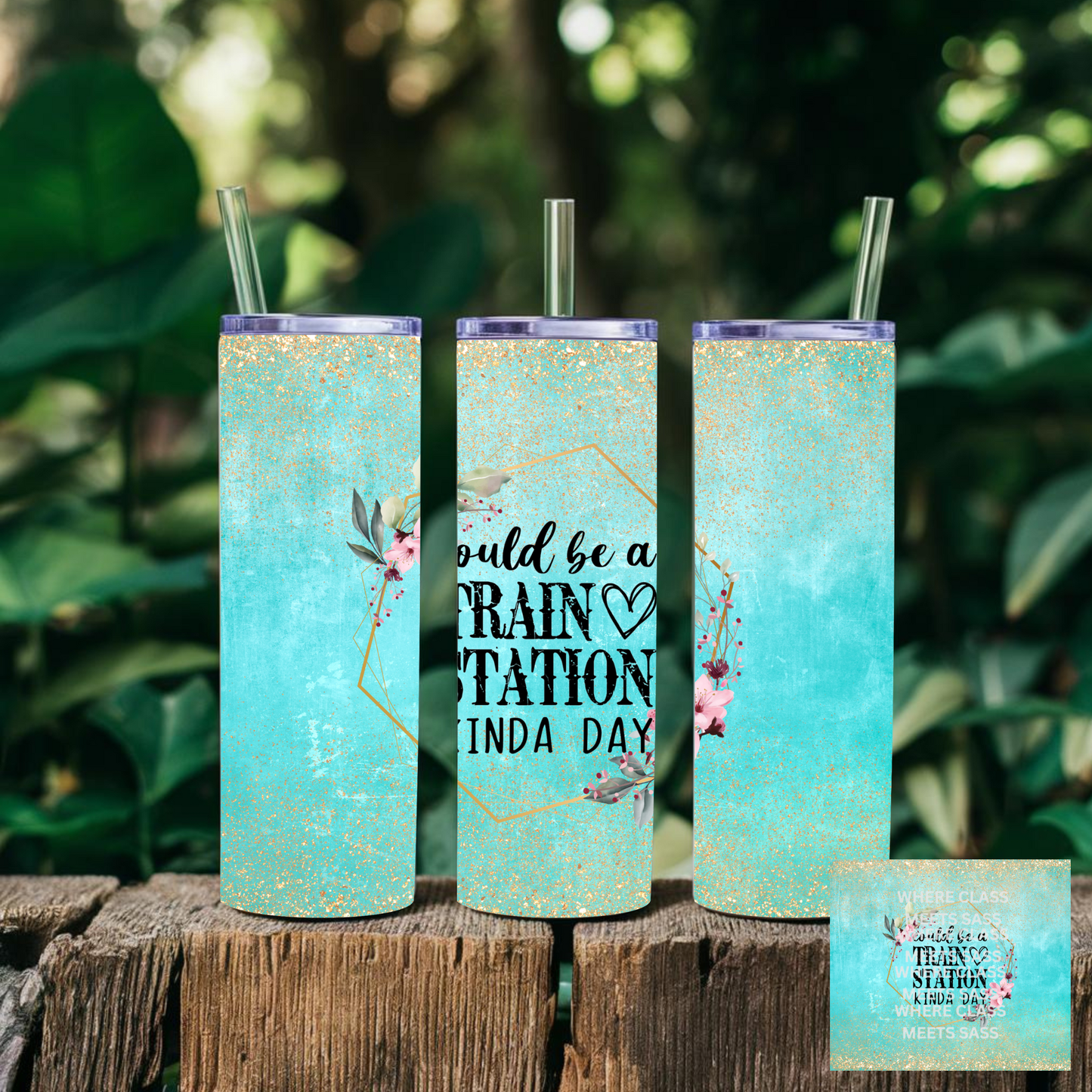 Blue Train station 1wm 20 oz Tumbler